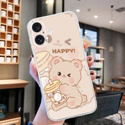 For iPhone 16 Plus Colored Drawing Pattern Transparent TPU Phone Case(Bear)