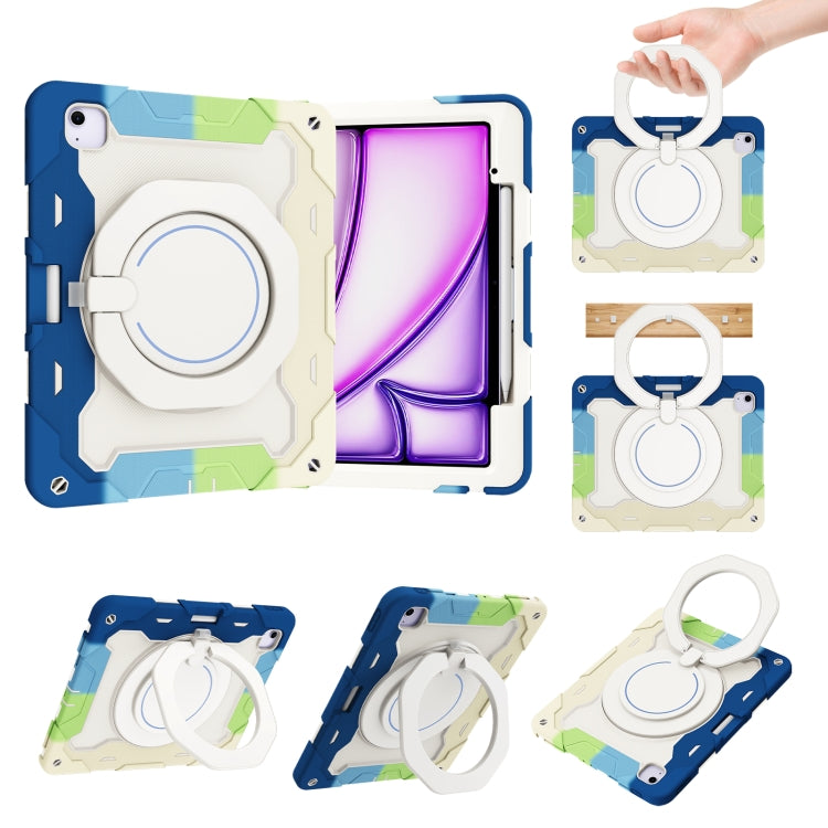 For iPad Air 13 2024 Armor Portable Rotating Ring Holder Silicone Tablet Case with Pen Slot(Colorful Blue) - iPad Air 13 2024 Cases by PMC TechLife | Online Shopping South Africa | PMC TechLife | Buy Now Pay Later Mobicred