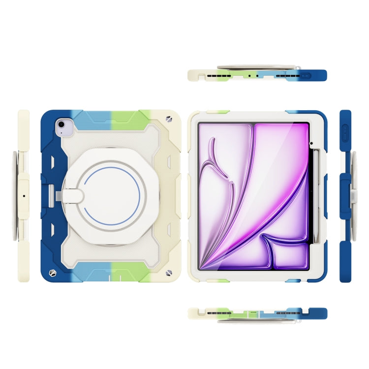 For iPad Air 13 2024 Armor Portable Rotating Ring Holder Silicone Tablet Case with Pen Slot(Colorful Blue) - iPad Air 13 2024 Cases by PMC TechLife | Online Shopping South Africa | PMC TechLife | Buy Now Pay Later Mobicred