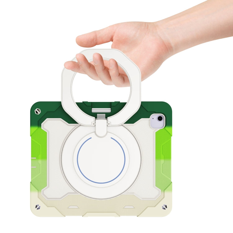 For iPad Air 13 2024 / 2025 Armor Portable Rotating Ring Holder Silicone Tablet Case with Pen Slot(Colorful Green)