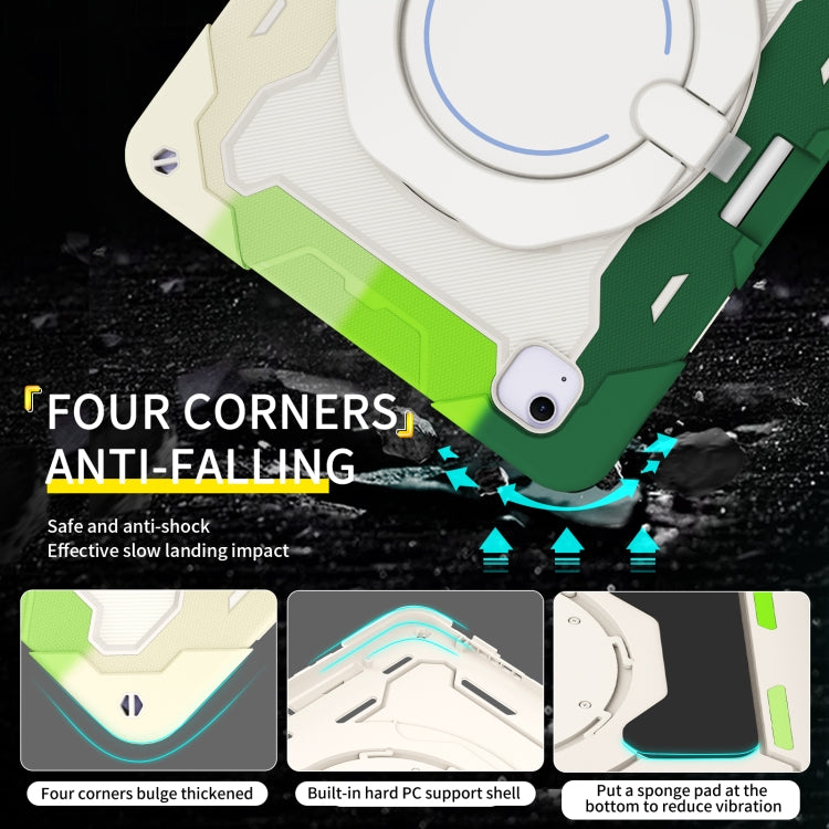 For iPad Air 13 2024 / 2025 Armor Portable Rotating Ring Holder Silicone Tablet Case with Pen Slot(Colorful Green)