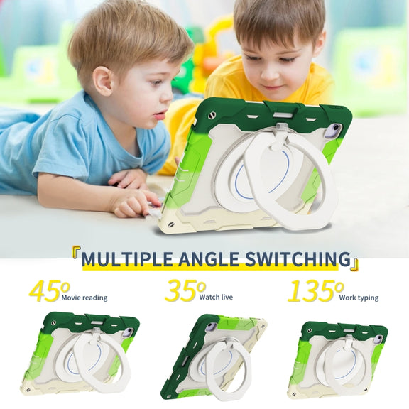 For iPad Air 13 2024 / 2025 Armor Portable Rotating Ring Holder Silicone Tablet Case with Pen Slot(Colorful Green)