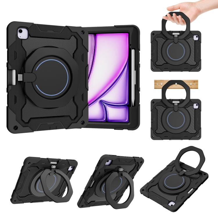 For iPad Air 13 2024 / 2025 Armor Portable Rotating Ring Holder Silicone Tablet Case with Pen Slot(Black) - iPad Air 13 2025 / 2024 Cases by PMC TechLife | Online Shopping South Africa | PMC TechLife | Buy Now Pay Later Mobicred