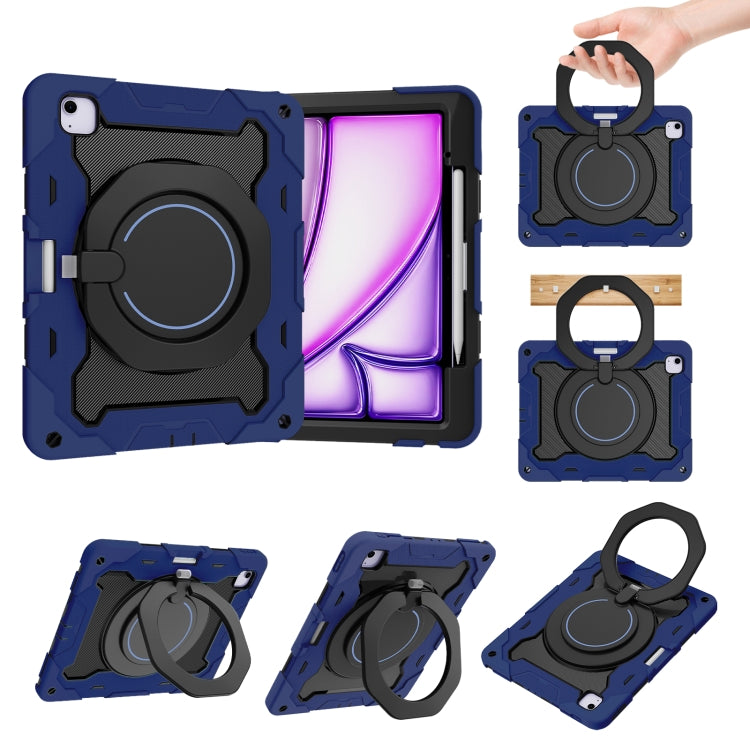 For iPad Air 13 2024 / 2025 Armor Portable Rotating Ring Holder Silicone Tablet Case with Pen Slot(Navy Blue) - iPad Air 13 2025 / 2024 Cases by PMC TechLife | Online Shopping South Africa | PMC TechLife | Buy Now Pay Later Mobicred