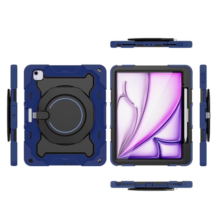 For iPad Air 13 2024 / 2025 Armor Portable Rotating Ring Holder Silicone Tablet Case with Pen Slot(Navy Blue) - iPad Air 13 2025 / 2024 Cases by PMC TechLife | Online Shopping South Africa | PMC TechLife | Buy Now Pay Later Mobicred