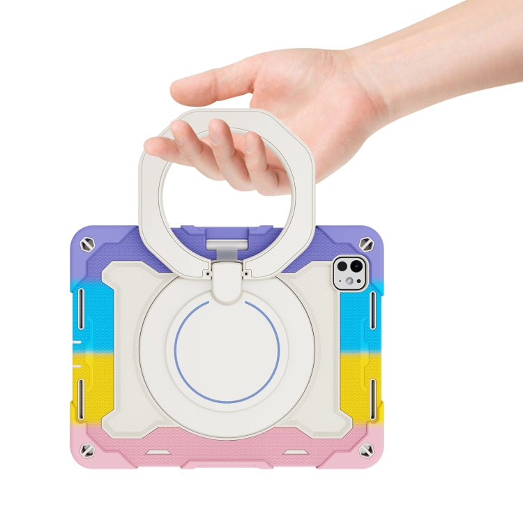 For iPad Pro 11 2024 Armor Portable Rotating Ring Holder Silicone Tablet Case with Pen Slot(Colorful Pink) - iPad Pro 11 2024 Cases by PMC TechLife | Online Shopping South Africa | PMC TechLife | Buy Now Pay Later Mobicred