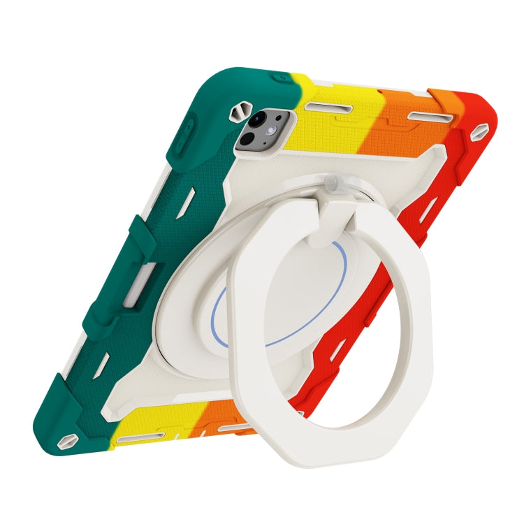 For iPad Pro 11 2024 Armor Portable Rotating Ring Holder Silicone Tablet Case with Pen Slot(Colorful Red) - iPad Pro 11 2024 Cases by PMC TechLife | Online Shopping South Africa | PMC TechLife | Buy Now Pay Later Mobicred