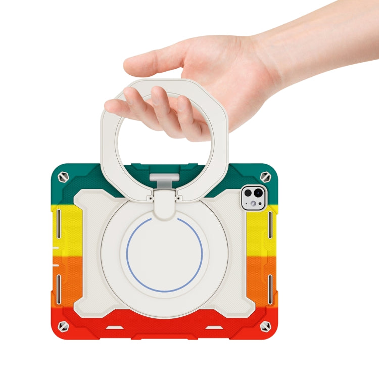 For iPad Pro 11 2024 Armor Portable Rotating Ring Holder Silicone Tablet Case with Pen Slot(Colorful Red) - iPad Pro 11 2024 Cases by PMC TechLife | Online Shopping South Africa | PMC TechLife | Buy Now Pay Later Mobicred