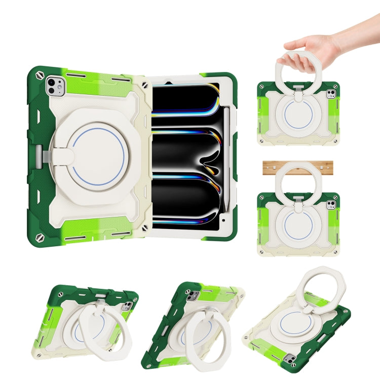 For iPad Pro 11 2024 Armor Portable Rotating Ring Holder Silicone Tablet Case with Pen Slot(Colorful Green) - iPad Pro 11 2024 Cases by PMC TechLife | Online Shopping South Africa | PMC TechLife | Buy Now Pay Later Mobicred