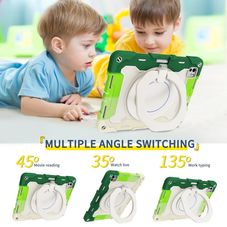 For iPad Pro 11 2024 Armor Portable Rotating Ring Holder Silicone Tablet Case with Pen Slot(Colorful Green) - iPad Pro 11 2024 Cases by PMC TechLife | Online Shopping South Africa | PMC TechLife | Buy Now Pay Later Mobicred