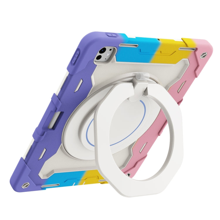 For iPad Pro 13 2024 Armor Portable Rotating Ring Holder Silicone Tablet Case with Pen Slot(Colorful Pink) - free shipping - PMC TechLife - Order now!