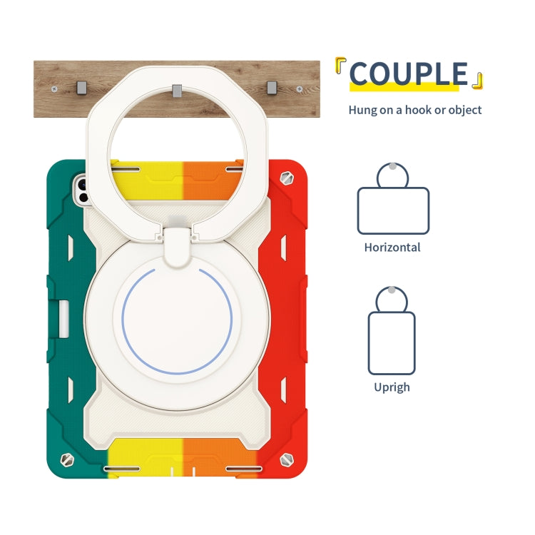 For iPad Pro 13 2024 Armor Portable Rotating Ring Holder Silicone Tablet Case with Pen Slot(Colorful Red) - free shipping - PMC TechLife - Order now!