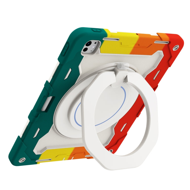 For iPad Pro 13 2024 Armor Portable Rotating Ring Holder Silicone Tablet Case with Pen Slot(Colorful Red) - free shipping - PMC TechLife - Order now!