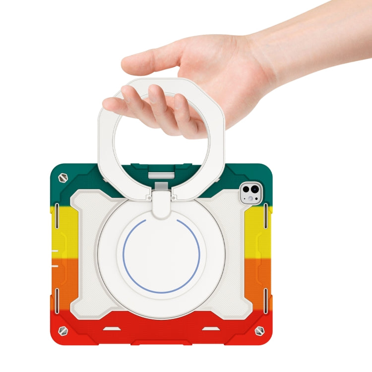 For iPad Pro 13 2024 Armor Portable Rotating Ring Holder Silicone Tablet Case with Pen Slot(Colorful Red) - free shipping - PMC TechLife - Order now!