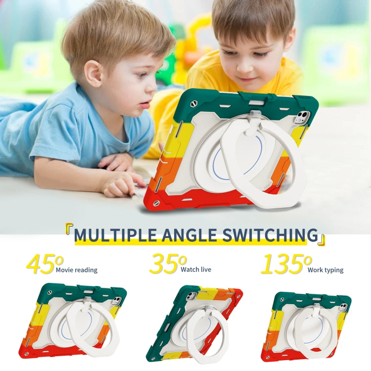 For iPad Pro 13 2024 Armor Portable Rotating Ring Holder Silicone Tablet Case with Pen Slot(Colorful Red) - free shipping - PMC TechLife - Order now!