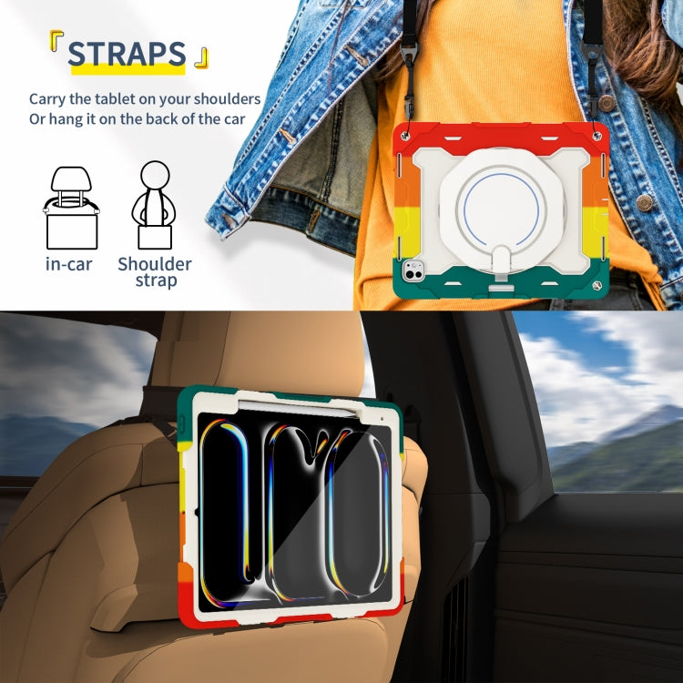 For iPad Pro 13 2024 Armor Portable Rotating Ring Holder Silicone Tablet Case with Pen Slot(Colorful Red) - free shipping - PMC TechLife - Order now!