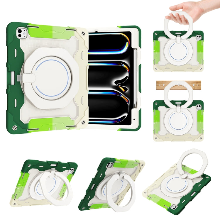 For iPad Pro 13 2024 Armor Portable Rotating Ring Holder Silicone Tablet Case with Pen Slot(Colorful Green) - iPad Pro 13 2024 Cases by PMC TechLife | Online Shopping South Africa | PMC TechLife | Buy Now Pay Later Mobicred