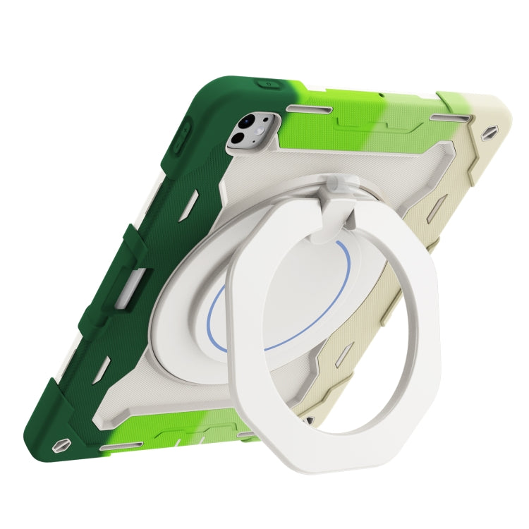 For iPad Pro 13 2024 Armor Portable Rotating Ring Holder Silicone Tablet Case with Pen Slot(Colorful Green) - iPad Pro 13 2024 Cases by PMC TechLife | Online Shopping South Africa | PMC TechLife | Buy Now Pay Later Mobicred