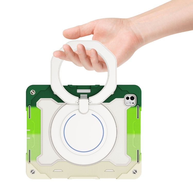 For iPad Pro 13 2024 Armor Portable Rotating Ring Holder Silicone Tablet Case with Pen Slot(Colorful Green) - iPad Pro 13 2024 Cases by PMC TechLife | Online Shopping South Africa | PMC TechLife | Buy Now Pay Later Mobicred