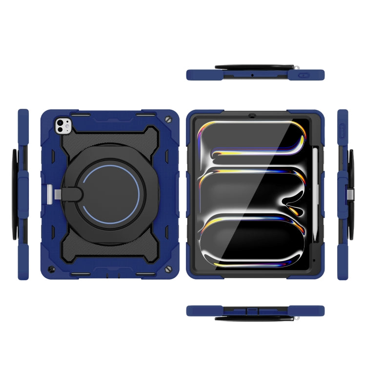 For iPad Pro 13 2024 Armor Portable Rotating Ring Holder Silicone Tablet Case with Pen Slot(Navy Blue) - iPad Pro 13 2024 Cases by PMC TechLife | Online Shopping South Africa | PMC TechLife | Buy Now Pay Later Mobicred