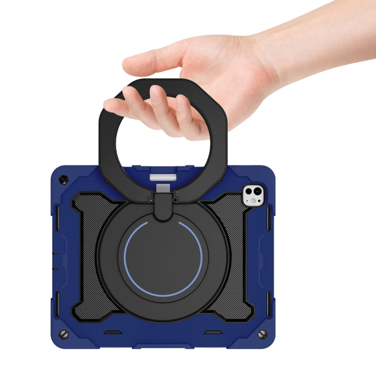 For iPad Pro 13 2024 Armor Portable Rotating Ring Holder Silicone Tablet Case with Pen Slot(Navy Blue) - iPad Pro 13 2024 Cases by PMC TechLife | Online Shopping South Africa | PMC TechLife | Buy Now Pay Later Mobicred