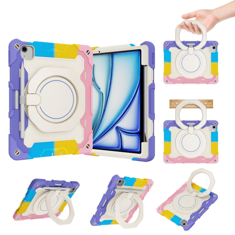 For iPad Air 11 2024 Armor Portable Rotating Ring Holder Silicone Tablet Case with Pen Slot(Colorful Pink) - iPad Air 11 2024 Cases by PMC TechLife | Online Shopping South Africa | PMC TechLife | Buy Now Pay Later Mobicred