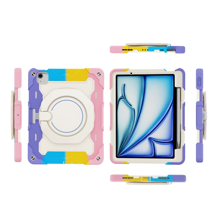 For iPad Air 11 2024 Armor Portable Rotating Ring Holder Silicone Tablet Case with Pen Slot(Colorful Pink) - iPad Air 11 2024 Cases by PMC TechLife | Online Shopping South Africa | PMC TechLife | Buy Now Pay Later Mobicred