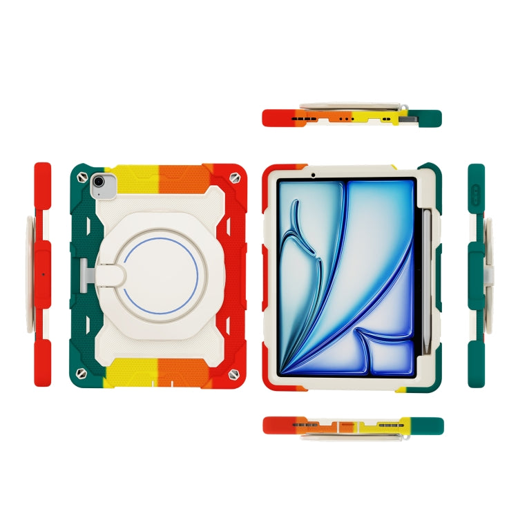 For iPad Air 11 2024 / 2025 Armor Portable Rotating Ring Holder Silicone Tablet Case with Pen Slot(Colorful Red) - iPad Air 11 2025 / 2024 Cases by PMC TechLife | Online Shopping South Africa | PMC TechLife | Buy Now Pay Later Mobicred
