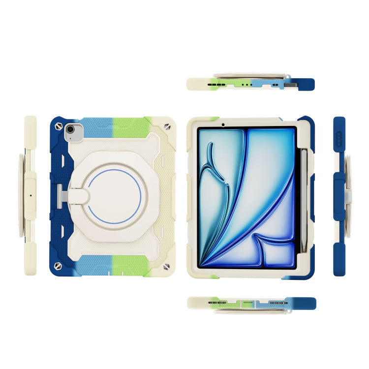 For iPad Air 11 2024 Armor Portable Rotating Ring Holder Silicone Tablet Case with Pen Slot(Colorful Blue) - iPad Air 11 2024 Cases by PMC TechLife | Online Shopping South Africa | PMC TechLife | Buy Now Pay Later Mobicred