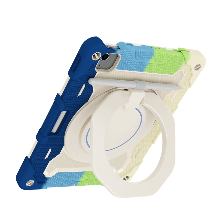 For iPad Air 11 2024 Armor Portable Rotating Ring Holder Silicone Tablet Case with Pen Slot(Colorful Blue) - iPad Air 11 2024 Cases by PMC TechLife | Online Shopping South Africa | PMC TechLife | Buy Now Pay Later Mobicred