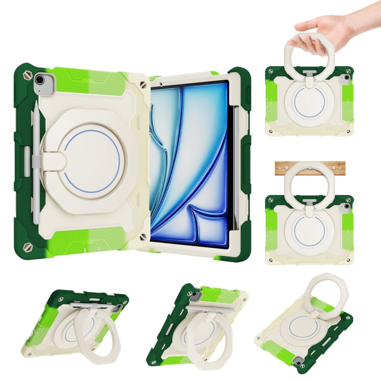 For iPad Air 11 2024 / 2025 Armor Portable Rotating Ring Holder Silicone Tablet Case with Pen Slot(Colorful Green) - iPad Air 11 2025 / 2024 Cases by PMC TechLife | Online Shopping South Africa | PMC TechLife | Buy Now Pay Later Mobicred