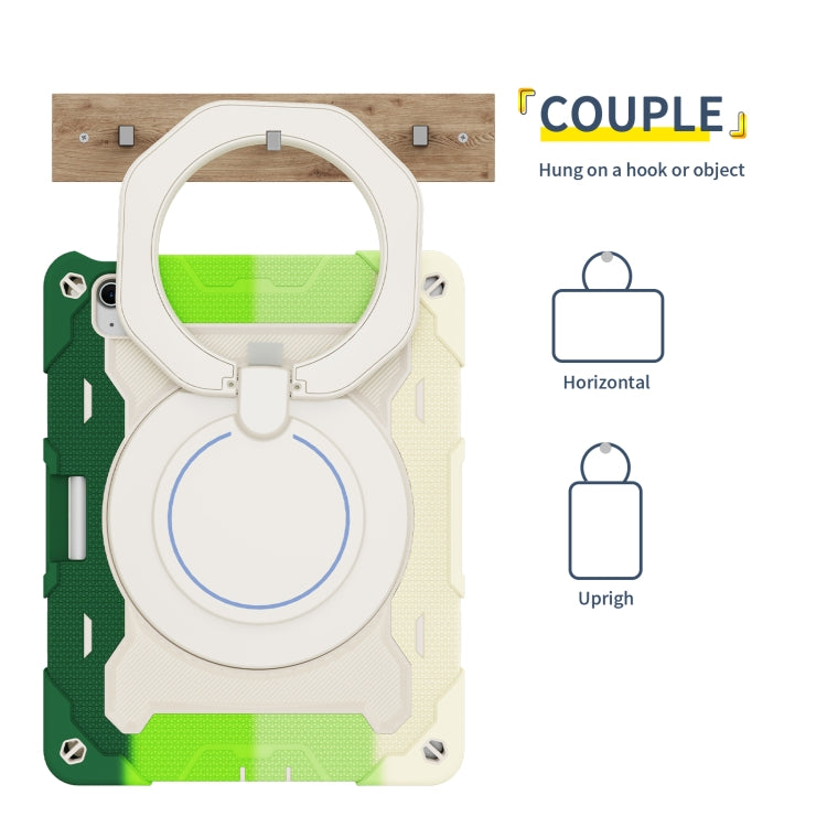 For iPad Air 11 2024 / 2025 Armor Portable Rotating Ring Holder Silicone Tablet Case with Pen Slot(Colorful Green) - iPad Air 11 2025 / 2024 Cases by PMC TechLife | Online Shopping South Africa | PMC TechLife | Buy Now Pay Later Mobicred