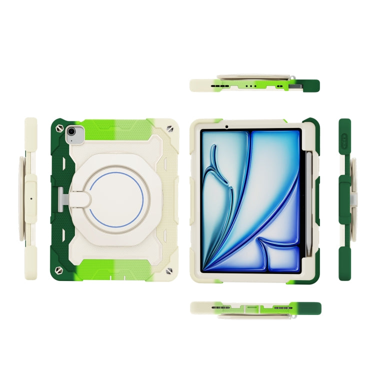 For iPad Air 11 2024 / 2025 Armor Portable Rotating Ring Holder Silicone Tablet Case with Pen Slot(Colorful Green) - iPad Air 11 2025 / 2024 Cases by PMC TechLife | Online Shopping South Africa | PMC TechLife | Buy Now Pay Later Mobicred