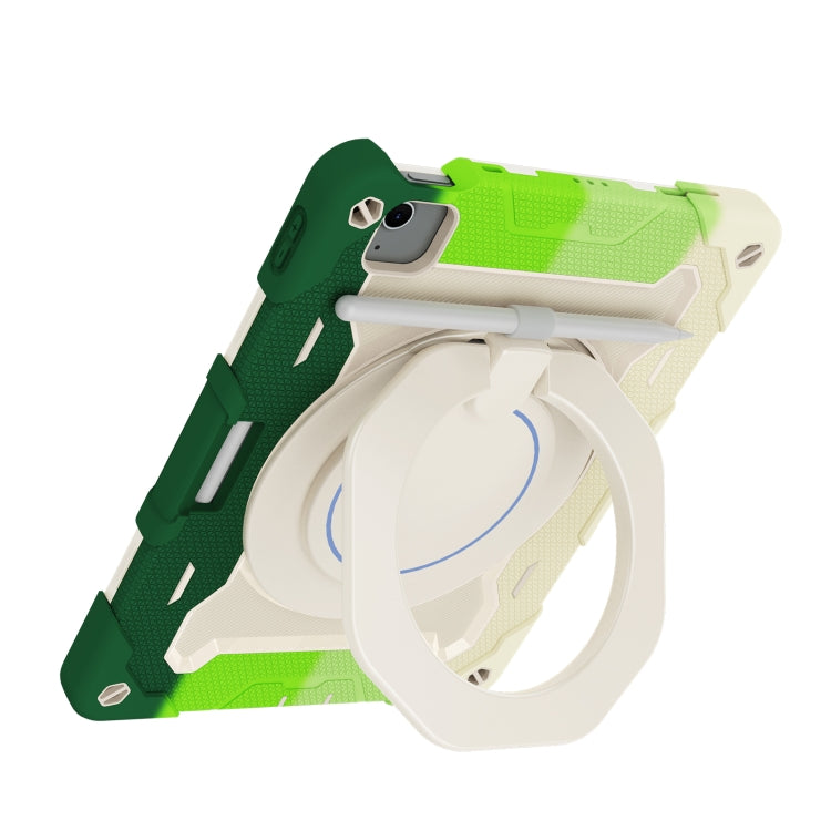 For iPad Air 11 2024 / 2025 Armor Portable Rotating Ring Holder Silicone Tablet Case with Pen Slot(Colorful Green) - iPad Air 11 2025 / 2024 Cases by PMC TechLife | Online Shopping South Africa | PMC TechLife | Buy Now Pay Later Mobicred