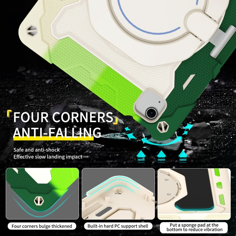 For iPad Air 11 2024 / 2025 Armor Portable Rotating Ring Holder Silicone Tablet Case with Pen Slot(Colorful Green) - iPad Air 11 2025 / 2024 Cases by PMC TechLife | Online Shopping South Africa | PMC TechLife | Buy Now Pay Later Mobicred