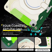 For iPad Air 11 2024 / 2025 Armor Portable Rotating Ring Holder Silicone Tablet Case with Pen Slot(Colorful Green)