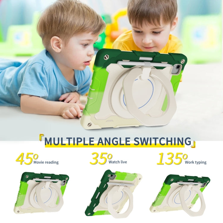 For iPad Air 11 2024 / 2025 Armor Portable Rotating Ring Holder Silicone Tablet Case with Pen Slot(Colorful Green) - iPad Air 11 2025 / 2024 Cases by PMC TechLife | Online Shopping South Africa | PMC TechLife | Buy Now Pay Later Mobicred