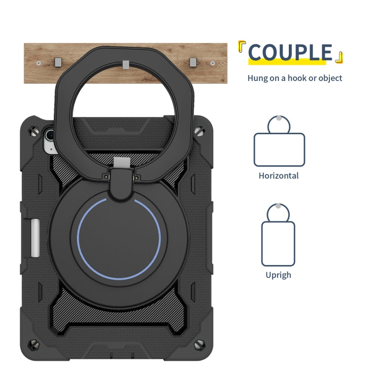 For iPad Air 11 2024 / 2025 Armor Portable Rotating Ring Holder Silicone Tablet Case with Pen Slot(Black) - iPad Air 11 2025 / 2024 Cases by PMC TechLife | Online Shopping South Africa | PMC TechLife | Buy Now Pay Later Mobicred