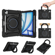 For iPad Air 11 2024 / 2025 Armor Portable Rotating Ring Holder Silicone Tablet Case with Pen Slot(Black)