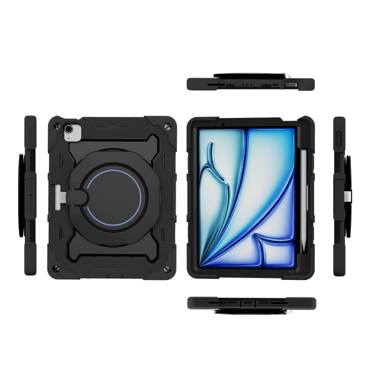 For iPad Air 11 2024 / 2025 Armor Portable Rotating Ring Holder Silicone Tablet Case with Pen Slot(Black) - iPad Air 11 2025 / 2024 Cases by PMC TechLife | Online Shopping South Africa | PMC TechLife | Buy Now Pay Later Mobicred