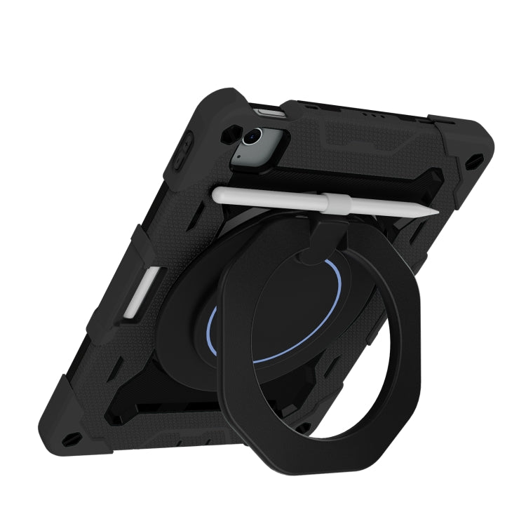 For iPad Air 11 2024 / 2025 Armor Portable Rotating Ring Holder Silicone Tablet Case with Pen Slot(Black) - iPad Air 11 2025 / 2024 Cases by PMC TechLife | Online Shopping South Africa | PMC TechLife | Buy Now Pay Later Mobicred