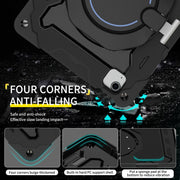 For iPad Air 11 2024 / 2025 Armor Portable Rotating Ring Holder Silicone Tablet Case with Pen Slot(Black)