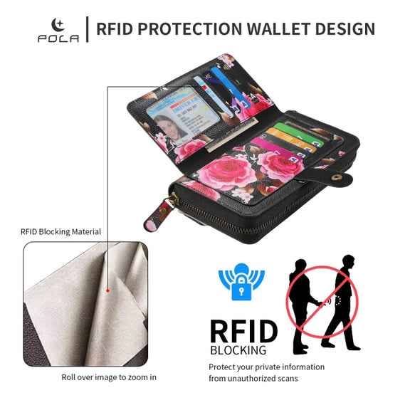 For Samsung Galaxy S24 Ultra 5G POLA Flower Multi-functional Zipper Wallet Leather Phone Case(Black)
