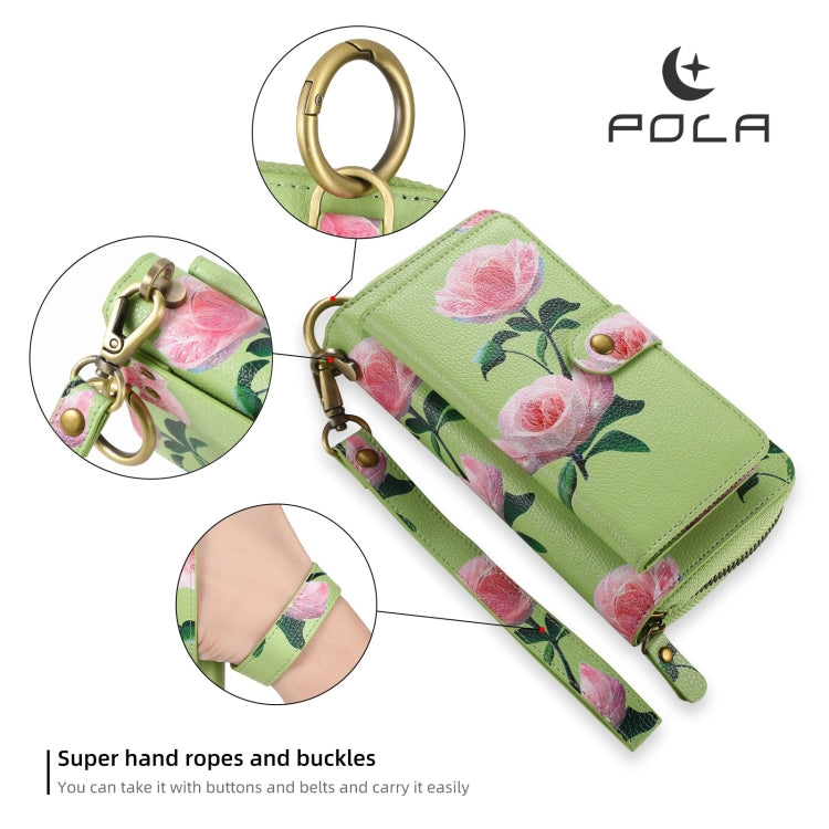 For Samsung Galaxy S24 Ultra 5G POLA Flower Multi-functional Zipper Wallet Leather Phone Case(Green)