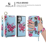 For Samsung Galaxy S24 Ultra 5G POLA Flower Multi-functional Zipper Wallet Leather Phone Case(Sky Blue)