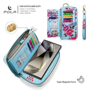 For Samsung Galaxy S24 Ultra 5G POLA Flower Multi-functional Zipper Wallet Leather Phone Case(Sky Blue)