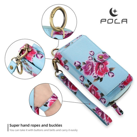 For Samsung Galaxy S24 Ultra 5G POLA Flower Multi-functional Zipper Wallet Leather Phone Case(Sky Blue)