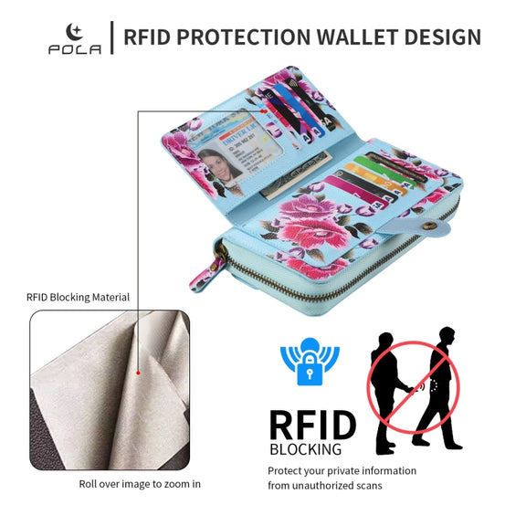For Samsung Galaxy S24 Ultra 5G POLA Flower Multi-functional Zipper Wallet Leather Phone Case(Sky Blue)