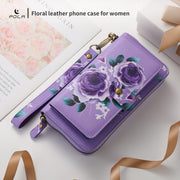 For Samsung Galaxy S24 Ultra 5G POLA Flower Multi-functional Zipper Wallet Leather Phone Case(Purple)