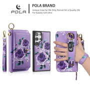 For Samsung Galaxy S24 Ultra 5G POLA Flower Multi-functional Zipper Wallet Leather Phone Case(Purple)
